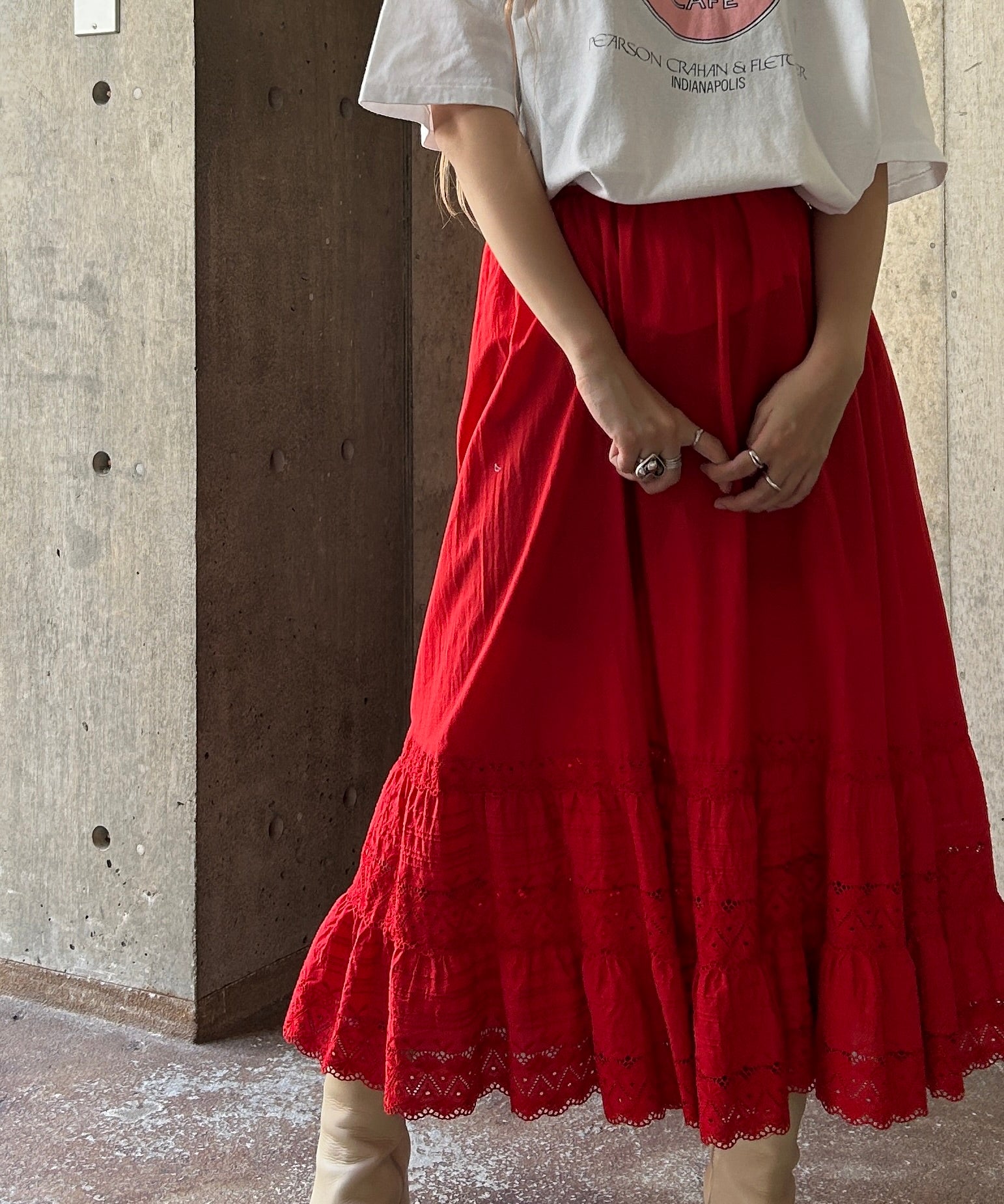 Cotton Lace Tiered Maxi Skirt – H アッシュ