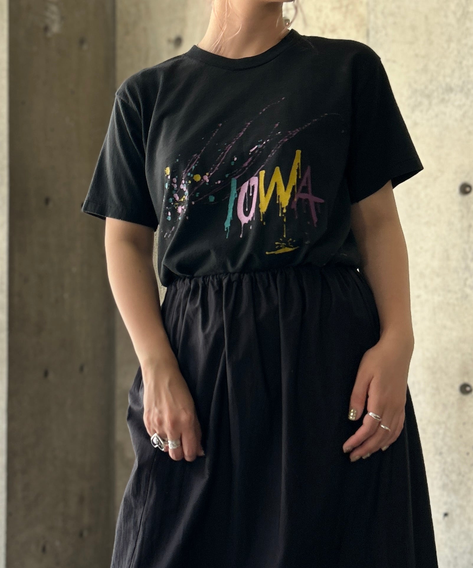60S 70S 80S 90S Vintage バッジ 17 古着 アンティーク 古着 60s damon イエロー × グレー トリックアート 総柄 開襟