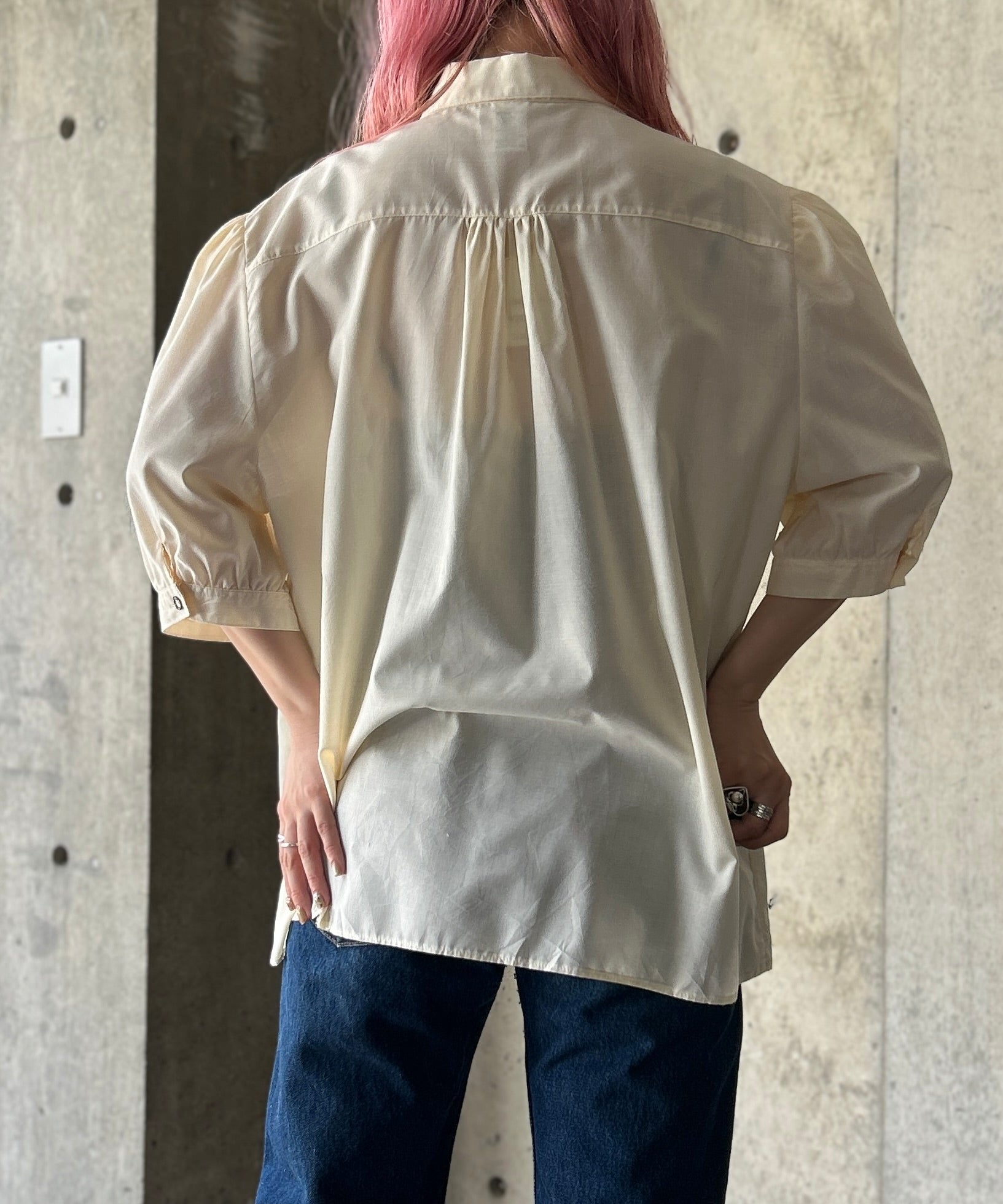 【PREMIUM】【最高級★LUXURY STYLE】【全2色】パフ袖半袖ブラウス　アイボリー スカイ  S/M/L【puff-n030601】( mja )(240408) SLY | FRONT BUTTON LACE PUFF トップス (シャツ・ブラウス