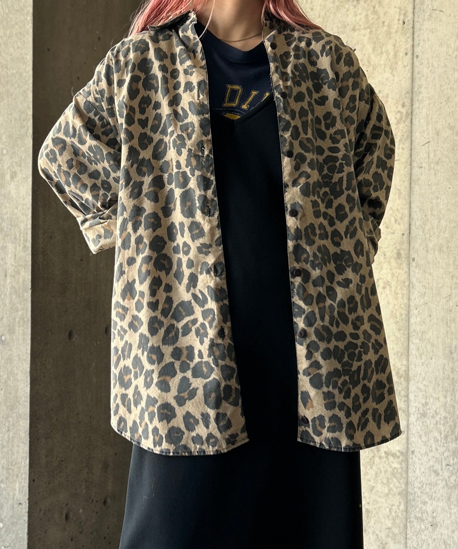 no e mosenレオパード柄袖 ブラック 長袖カットソー L 平成　y2k L/S Leopard Shirt – H アッシュ