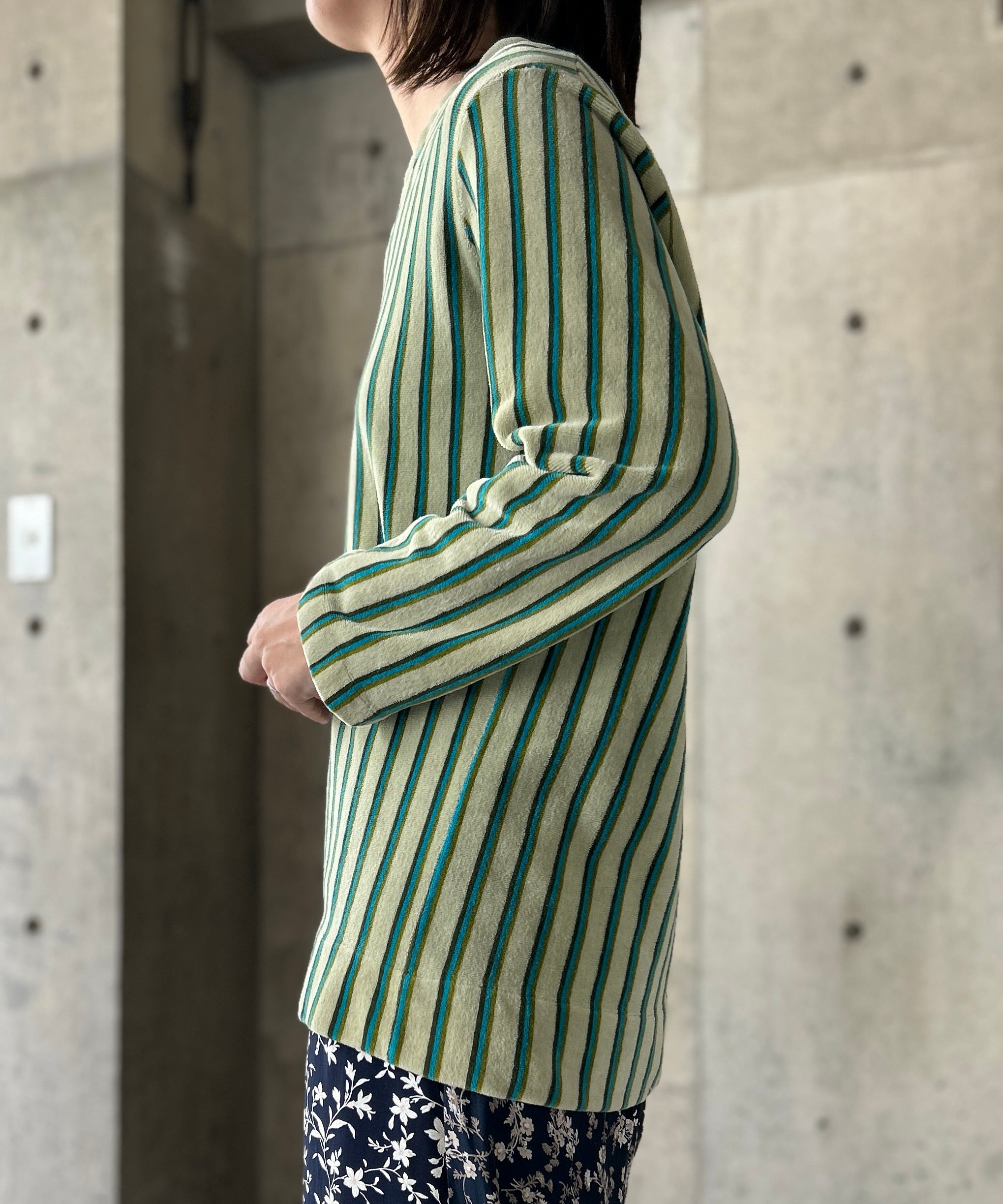 L/S Stripe Pattern Pile Tops – H アッシュ