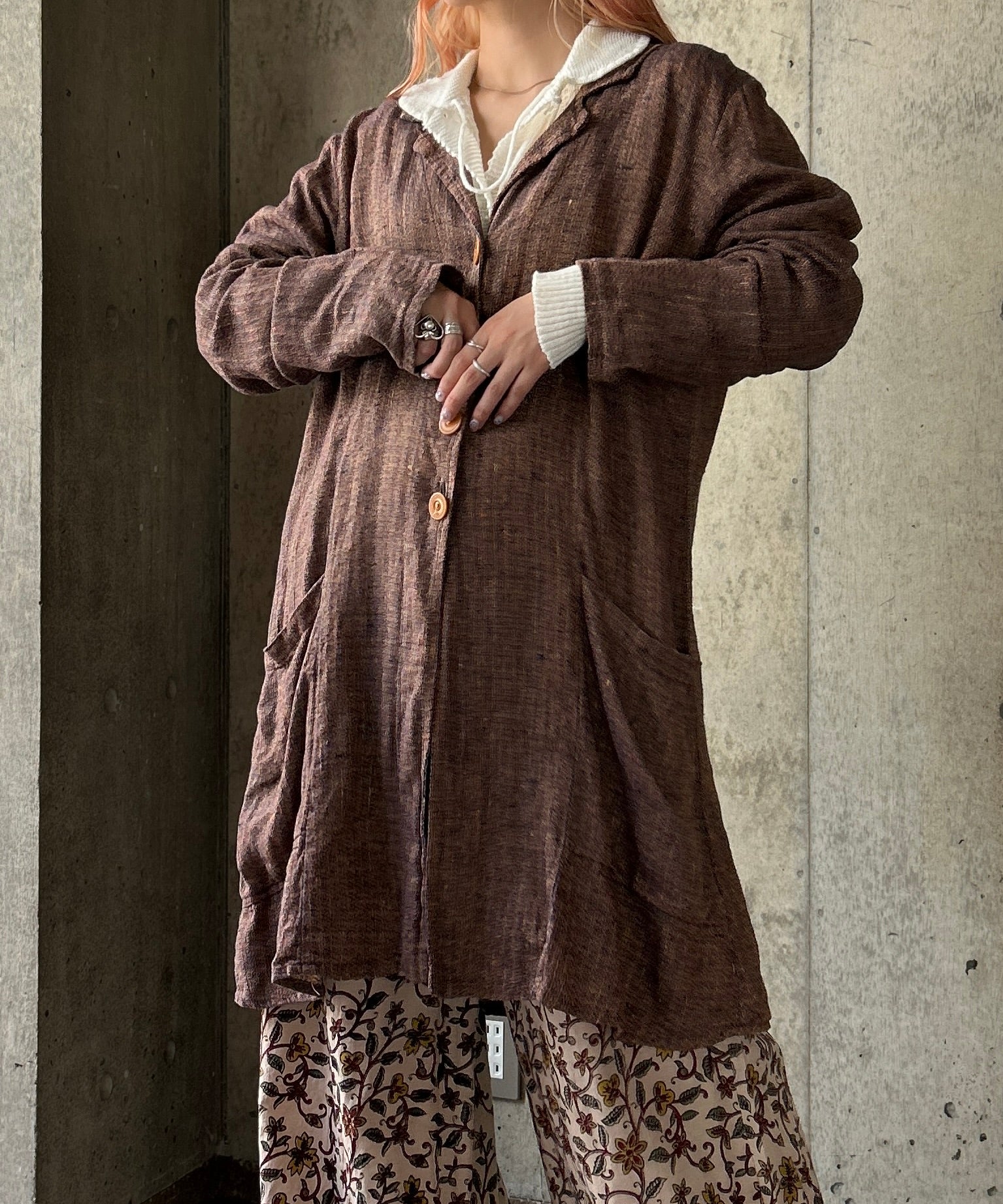 vintage flax リネン　ロングシャツコート vintage flax リネン ロングシャツコート タックデザインロング