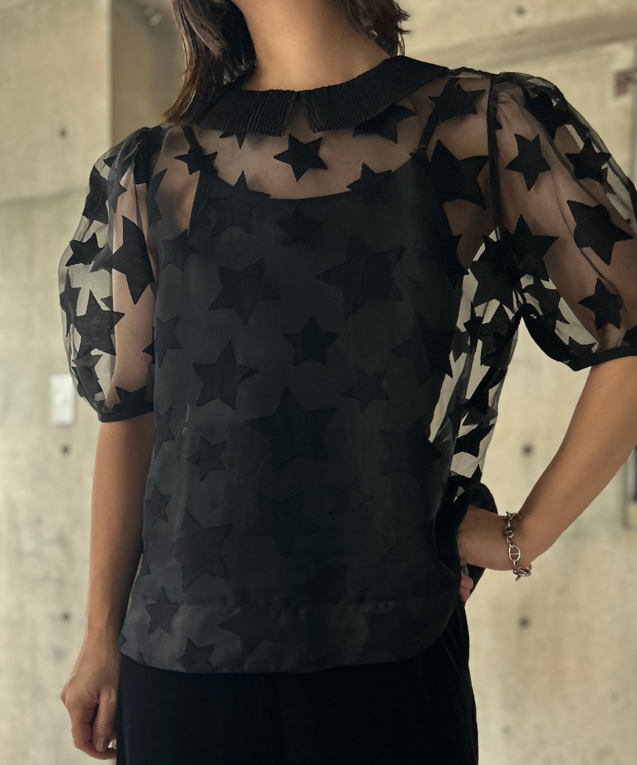 Star Pattern Puff See-through Blouse – H アッシュ