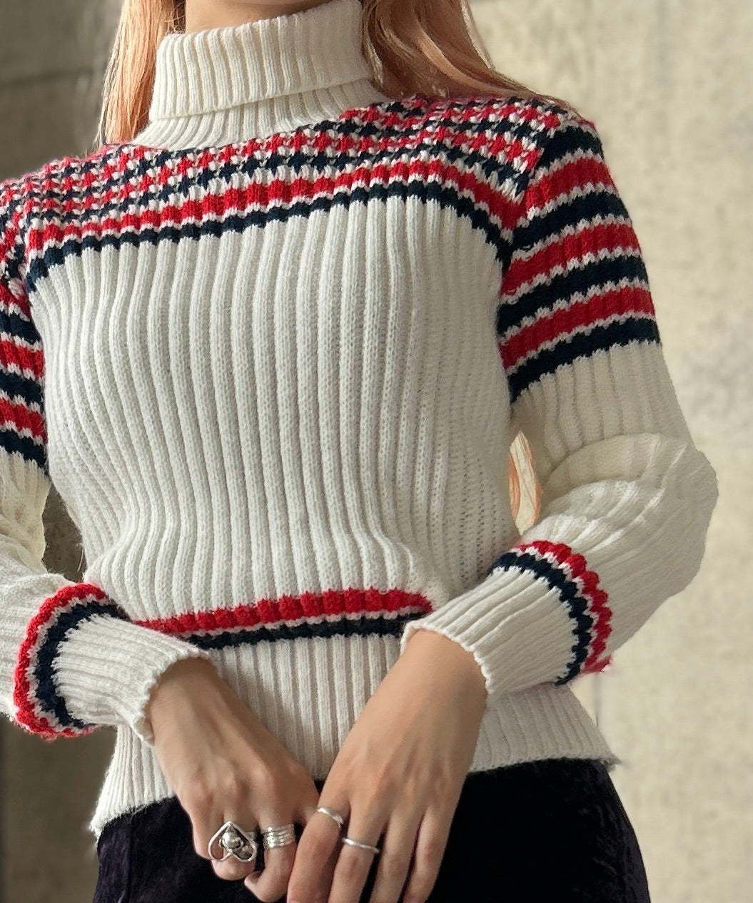 70s Border Turtle Neck Rib Knit – H アッシュ