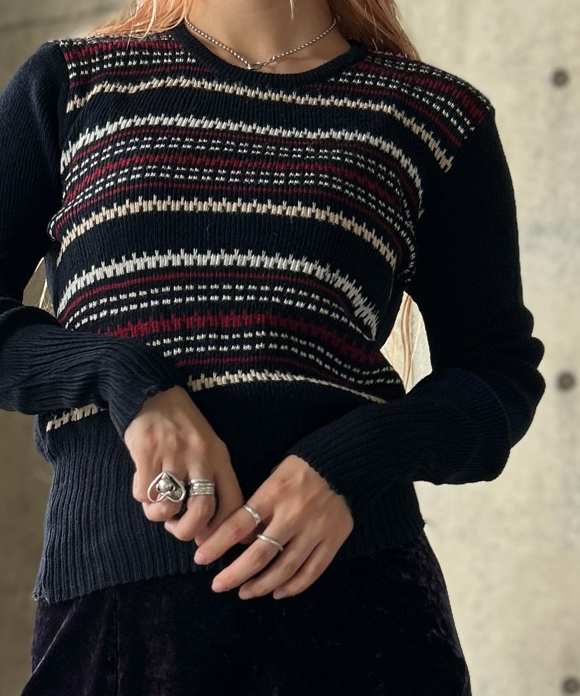 Border Crewneck Rib Knit – H アッシュ