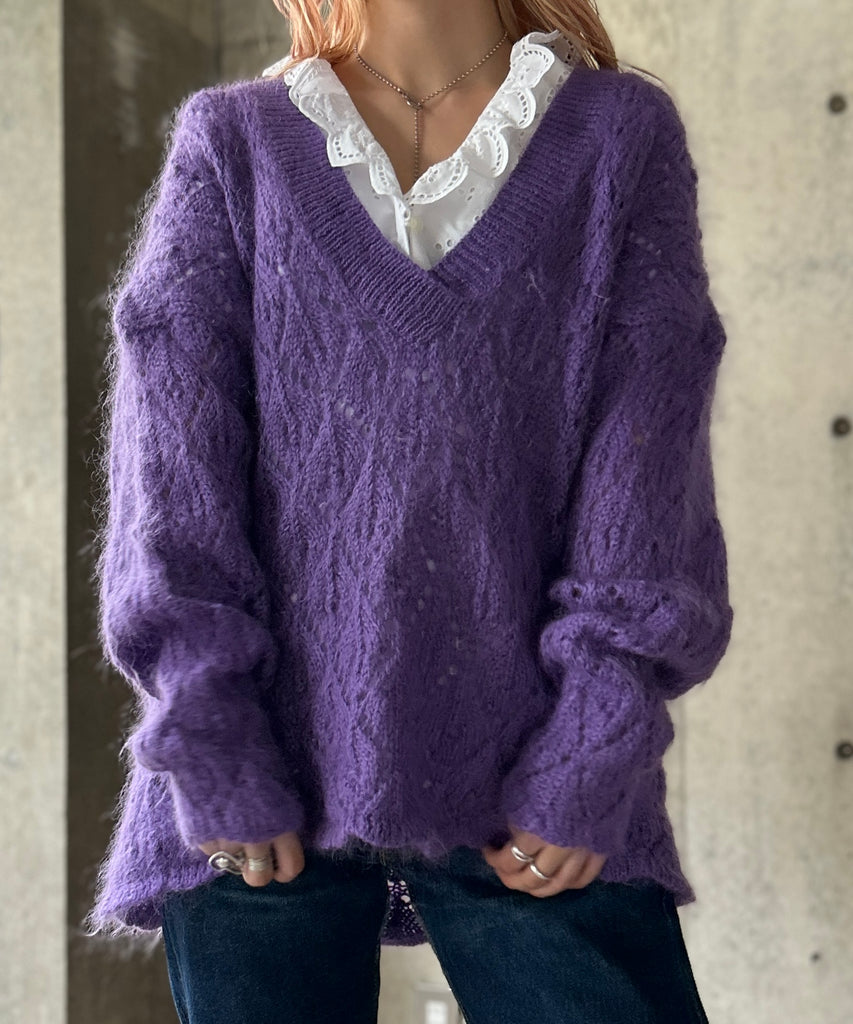 Vneck Mohair Knit – H アッシュ